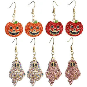 Wholesale 2 Pairs/pack Halloween Pumpkin Ghost Diamond Earrings