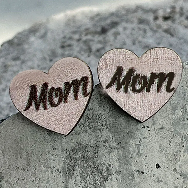 Wholesale 2 pairs/pack Mother's Day Wooden Ear Studs