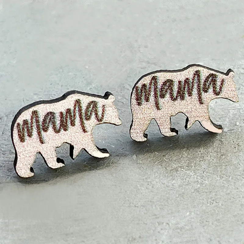 Wholesale 2 pairs/pack Mother's Day Wooden Ear Studs