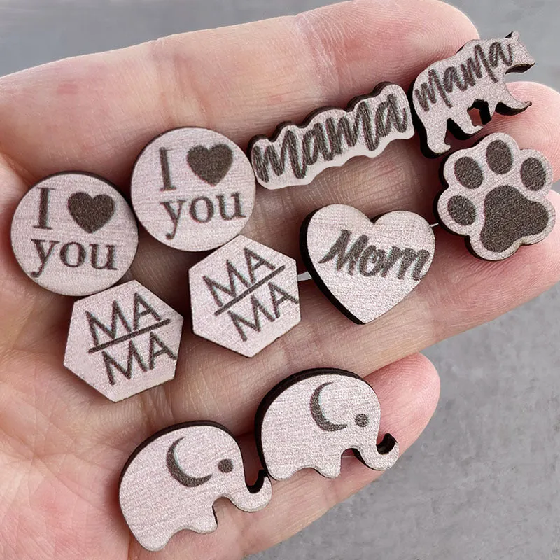 Wholesale 2 pairs/pack Mother's Day Wooden Ear Studs