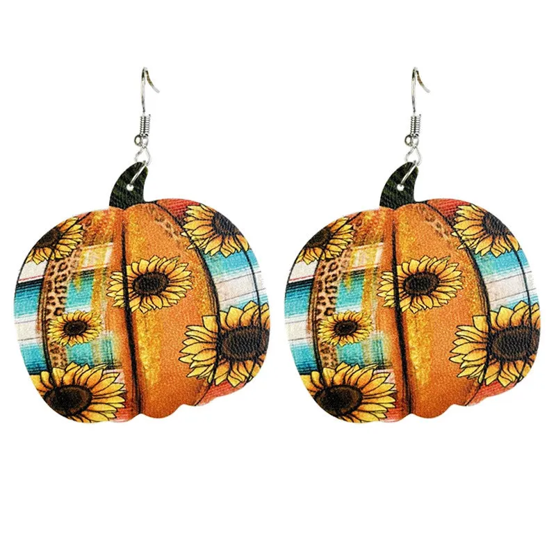 Wholesale 2 Pairs/pack Pumpkin Collection Halloween Leather Earrings