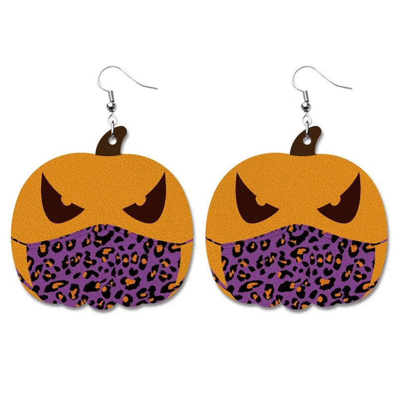 Wholesale 2 Pairs/pack Pumpkin Collection Halloween Leather Earrings