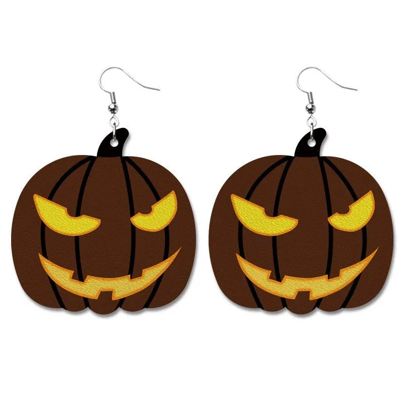 Wholesale 2 Pairs/pack Pumpkin Collection Halloween Leather Earrings