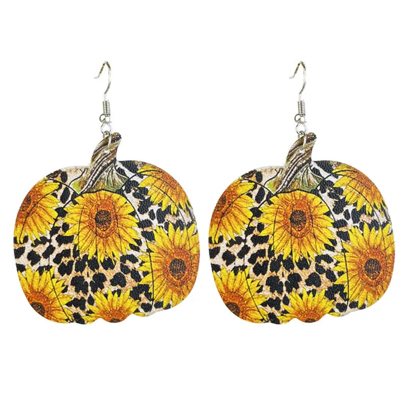 Wholesale 2 Pairs/pack Pumpkin Collection Halloween Leather Earrings