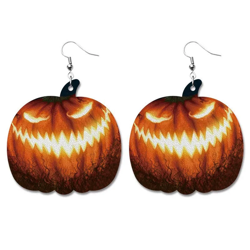 Wholesale 2 Pairs/pack Pumpkin Collection Halloween Leather Earrings