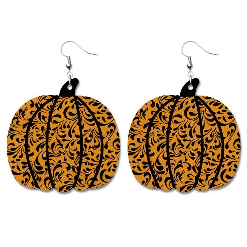 Wholesale 2 Pairs/pack Pumpkin Collection Halloween Leather Earrings