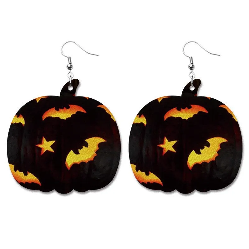 Wholesale 2 Pairs/pack Pumpkin Collection Halloween Leather Earrings