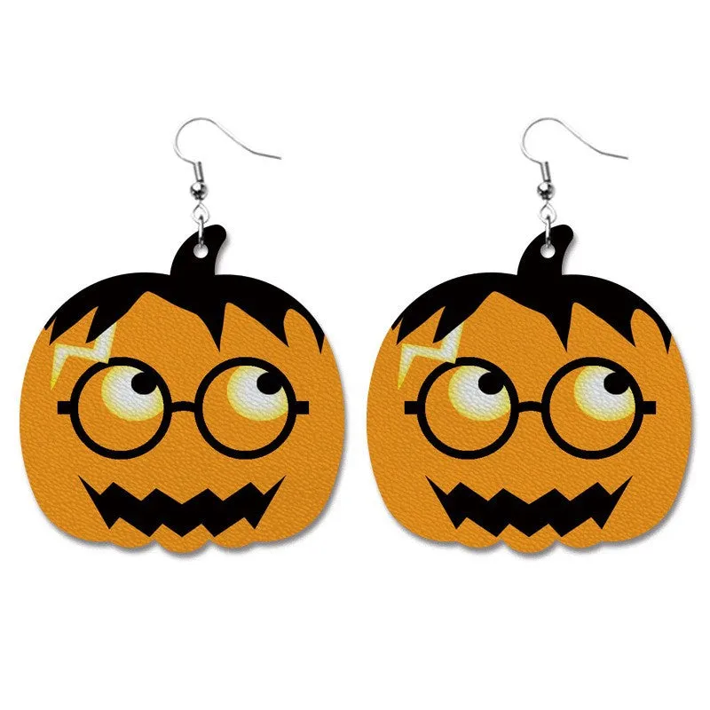 Wholesale 2 Pairs/pack Pumpkin Collection Halloween Leather Earrings