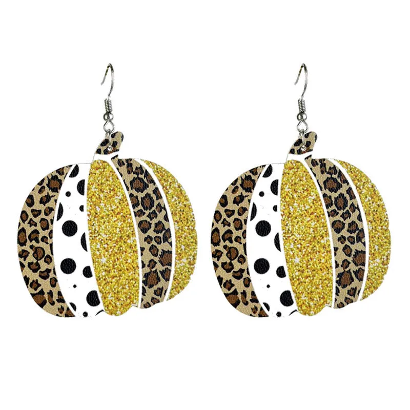 Wholesale 2 Pairs/pack Pumpkin Collection Halloween Leather Earrings