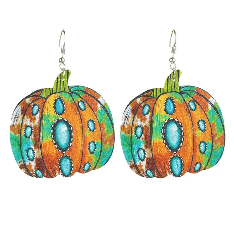 Wholesale 2 Pairs/pack Pumpkin Collection Halloween Leather Earrings