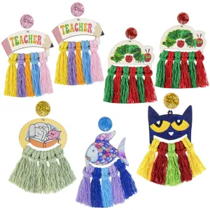 Wholesale 2 Pairs/pack Reading Pencils Student Teacher Hand-woven Tassel Earrings