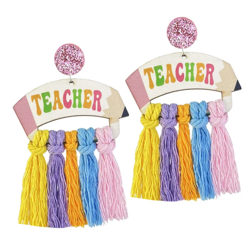 Wholesale 2 Pairs/pack Reading Pencils Student Teacher Hand-woven Tassel Earrings