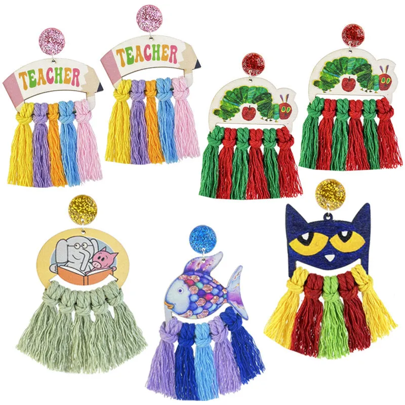 Wholesale 2 Pairs/pack Reading Pencils Student Teacher Hand-woven Tassel Earrings