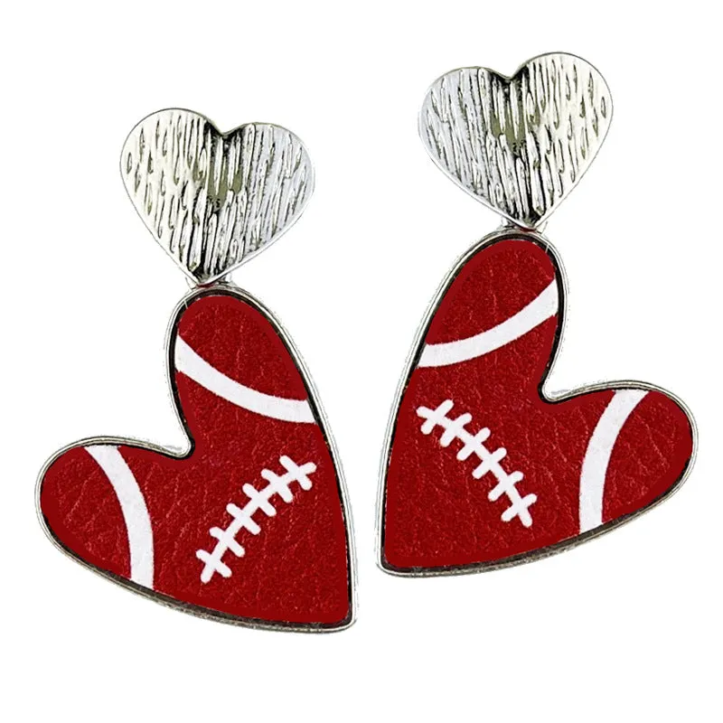 Wholesale 2 Pairs/pack Sports Season Football Love Multi-color Leather Fashion Cheerleading Earrings