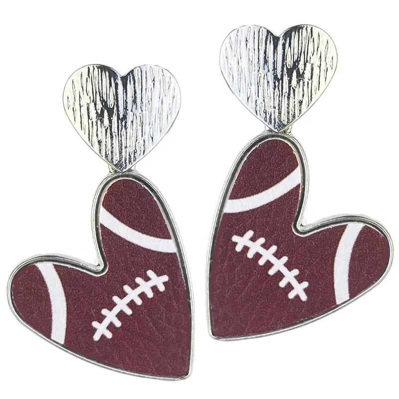 Wholesale 2 Pairs/pack Sports Season Football Love Multi-color Leather Fashion Cheerleading Earrings