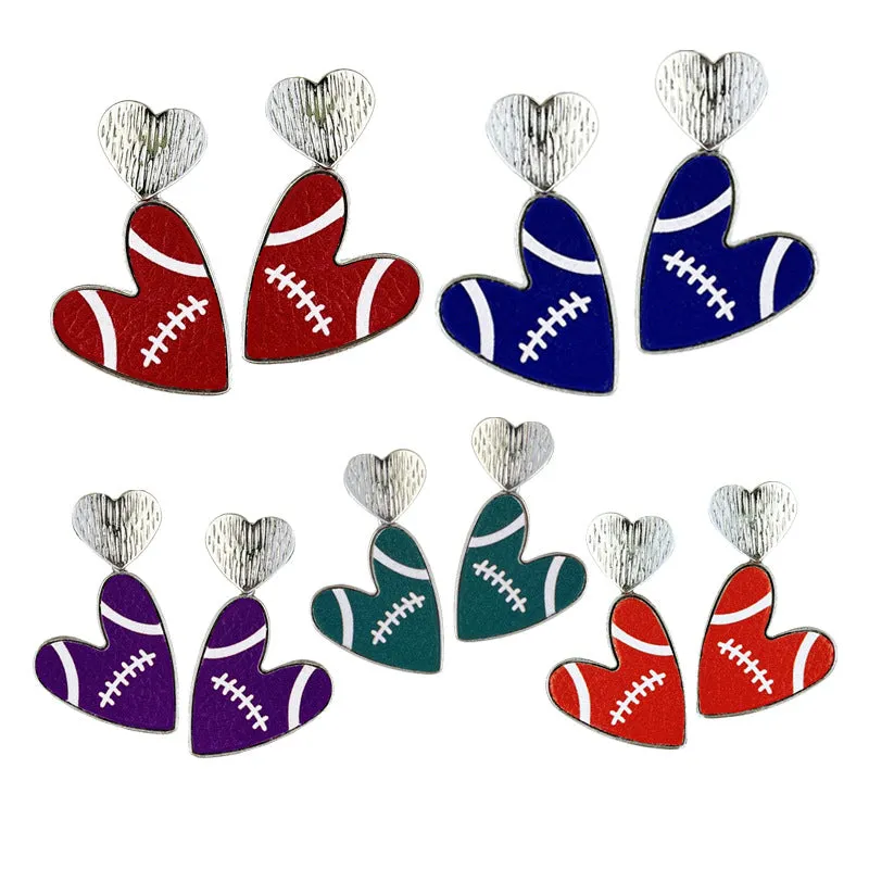 Wholesale 2 Pairs/pack Sports Season Football Love Multi-color Leather Fashion Cheerleading Earrings