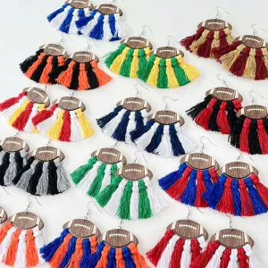 Wholesale 2 Pairs/pack Sports Woven Tassel Rugby Football Cheerleaders Wooden Drop Earrings