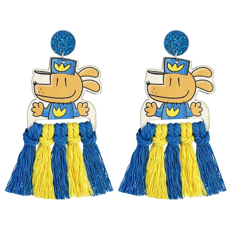 Wholesale 2 Pairs/pack Teacher's Colorful Tassel Hand-woven Cute Reading Wooden Earrings