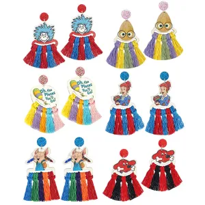 Wholesale 2 Pairs/pack Teacher's Colorful Tassel Hand-woven Cute Reading Wooden Earrings