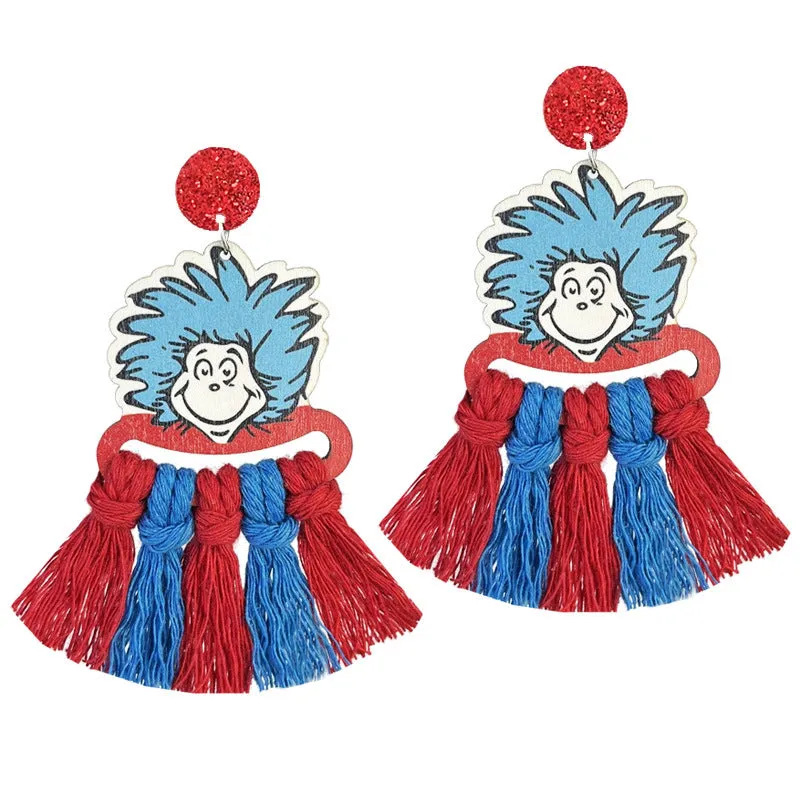 Wholesale 2 Pairs/pack Teacher's Colorful Tassel Hand-woven Cute Reading Wooden Earrings