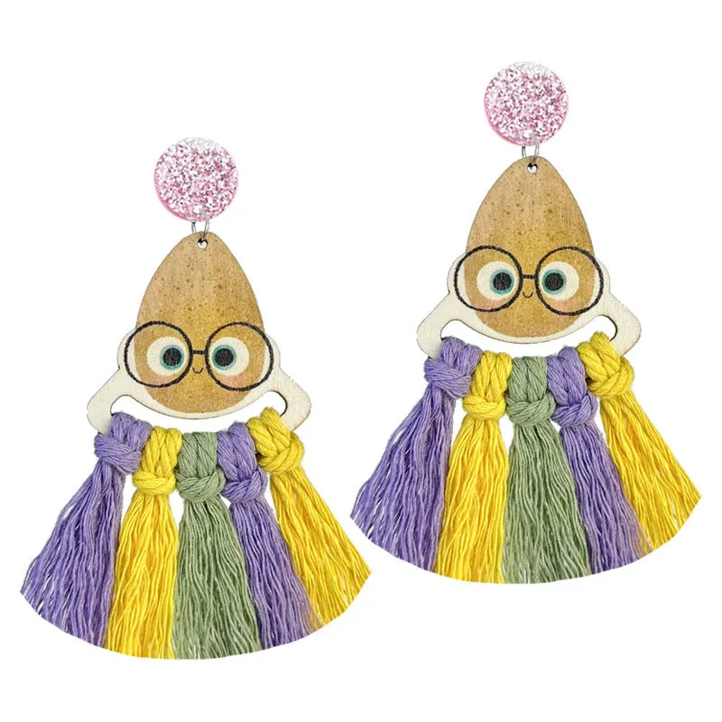 Wholesale 2 Pairs/pack Teacher's Colorful Tassel Hand-woven Cute Reading Wooden Earrings