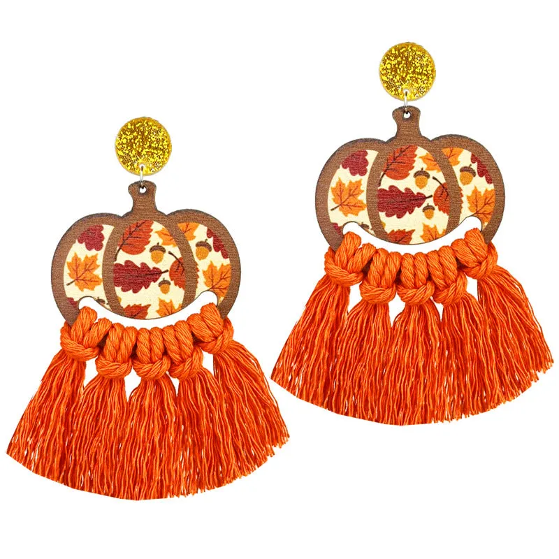 Wholesale 2 Pairs/pack Thanksgiving Braided Tassel Turkey Pumpkin Earrings