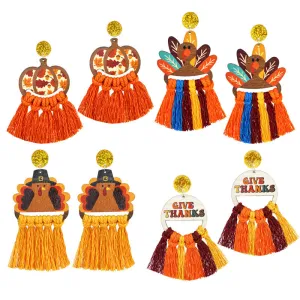 Wholesale 2 Pairs/pack Thanksgiving Braided Tassel Turkey Pumpkin Earrings