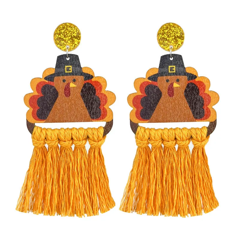Wholesale 2 Pairs/pack Thanksgiving Braided Tassel Turkey Pumpkin Earrings