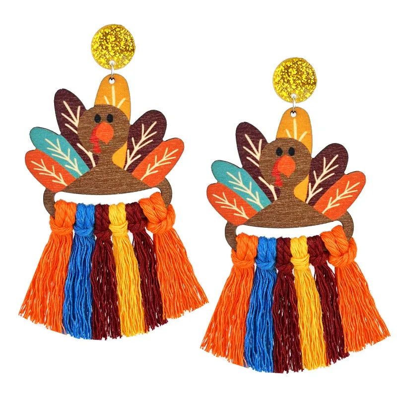 Wholesale 2 Pairs/pack Thanksgiving Braided Tassel Turkey Pumpkin Earrings
