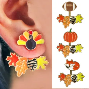 Wholesale 2 Pairs/pack Thanksgiving Turkey Maple Leaf Pumpkin Fox Football Earrings