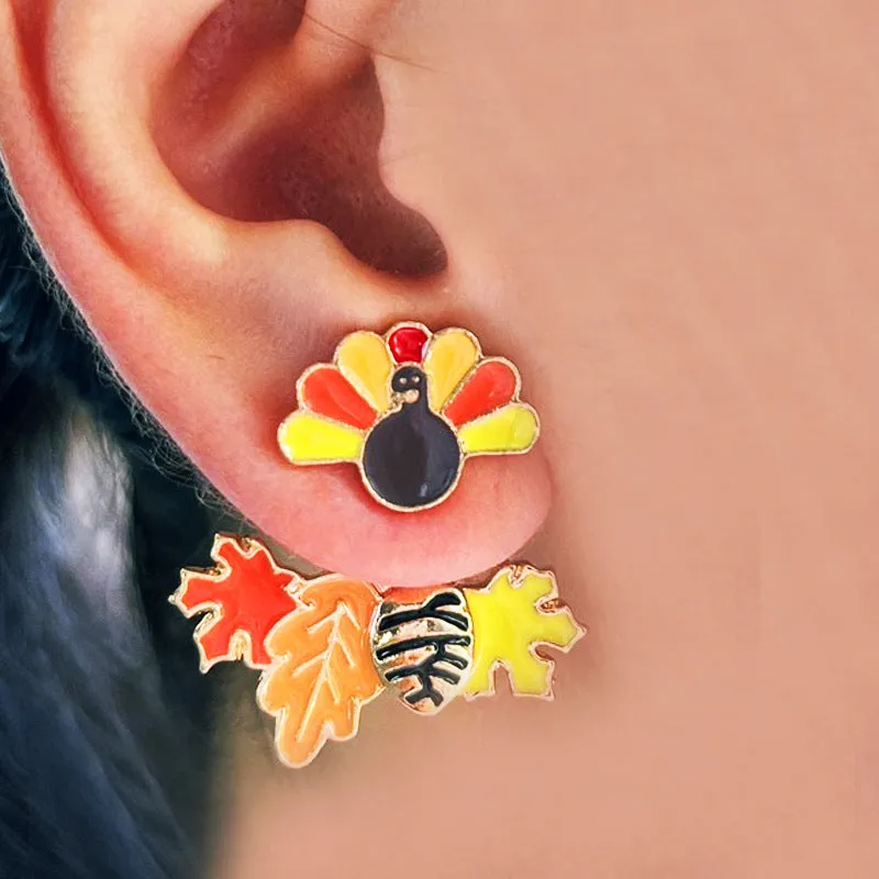 Wholesale 2 Pairs/pack Thanksgiving Turkey Maple Leaf Pumpkin Fox Football Earrings