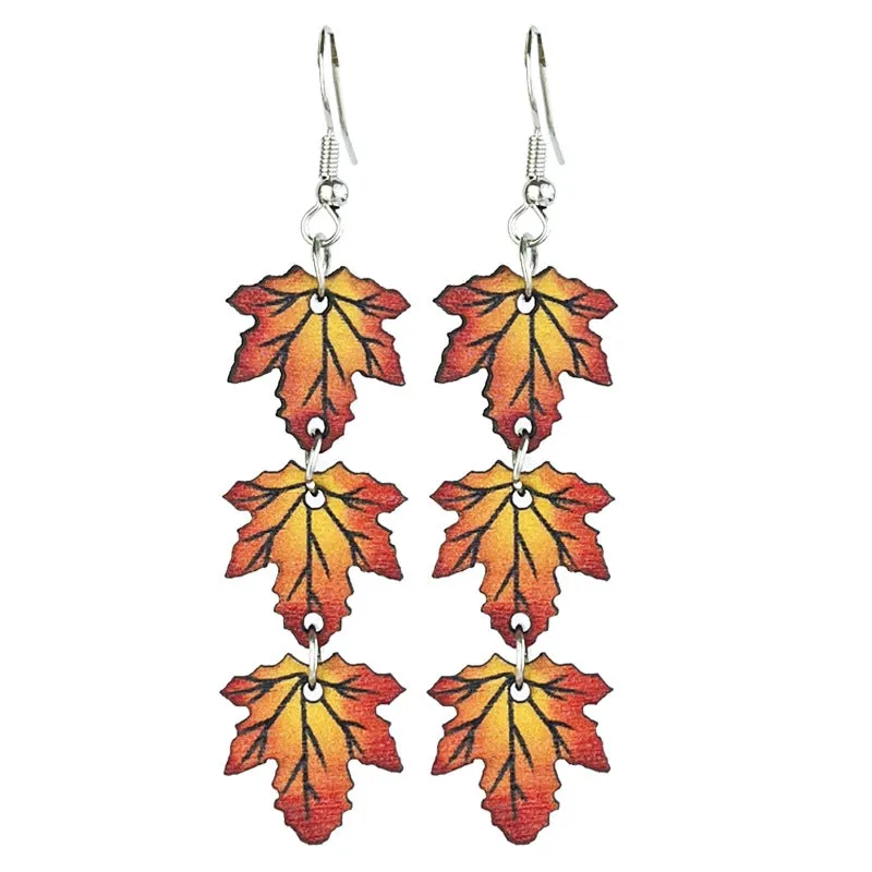 Wholesale 2 Pairs/pack Thanksgiving Wooden Multi-Element Turkey Pumpkin Maple Leaf Chinese Restaurant Autumn Vibe Earrings