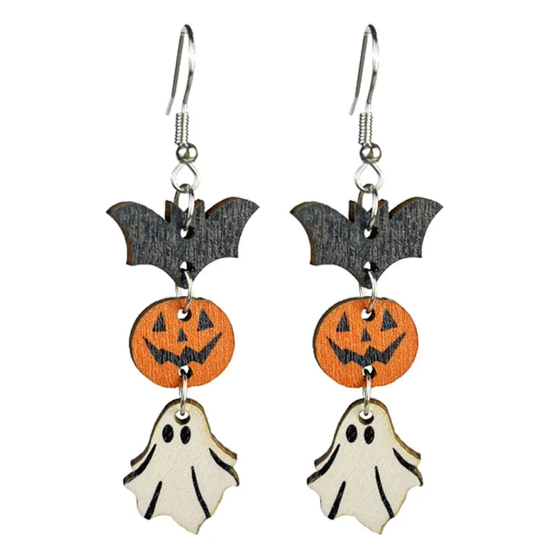 Wholesale 2 Pairs/pack Thanksgiving Wooden Multi-Element Turkey Pumpkin Maple Leaf Chinese Restaurant Autumn Vibe Earrings