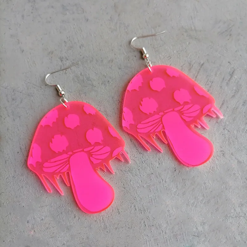 Wholesale 2 Pairs/pack Trendy Mushroom Fluorescent Green and Pink Party Bounce Diyarikli Earrings