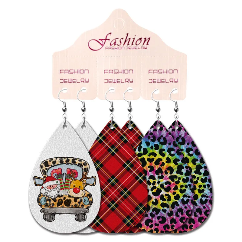 Wholesale 2 Sets Christmas PU Leather Elk Cowboy Santa Claus Earrings