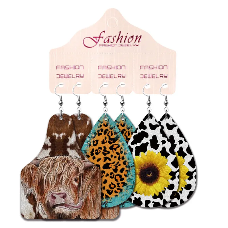 Wholesale 2 Sets Christmas PU Leather Elk Cowboy Santa Claus Earrings