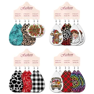 Wholesale 2 Sets Christmas PU Leather Elk Cowboy Santa Claus Earrings