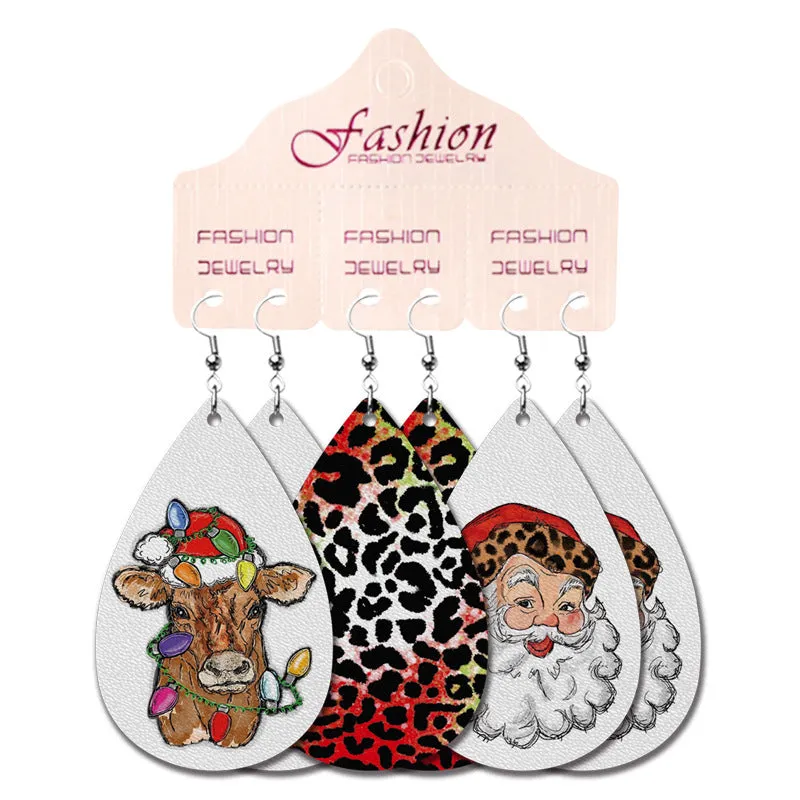Wholesale 2 Sets Christmas PU Leather Elk Cowboy Santa Claus Earrings