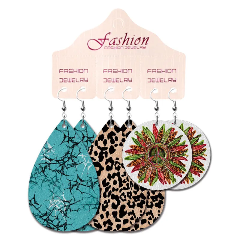 Wholesale 2 Sets Christmas PU Leather Elk Cowboy Santa Claus Earrings