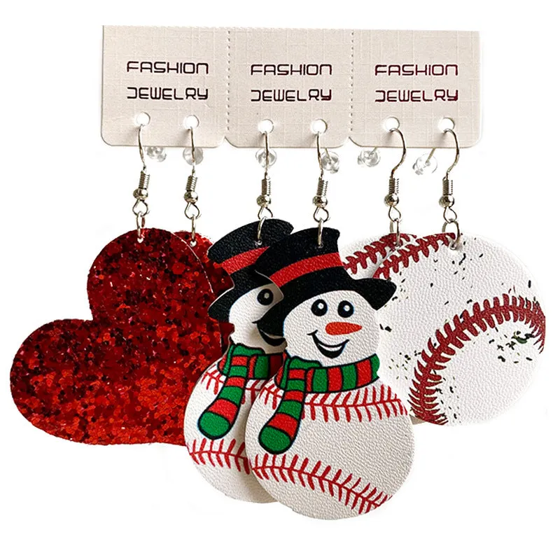 Wholesale 2 Sets Christmas Suit Western Cowboy PU Leather Water Drop Sports Snowman Earrings