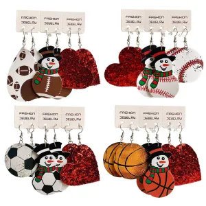 Wholesale 2 Sets Christmas Suit Western Cowboy PU Leather Water Drop Sports Snowman Earrings