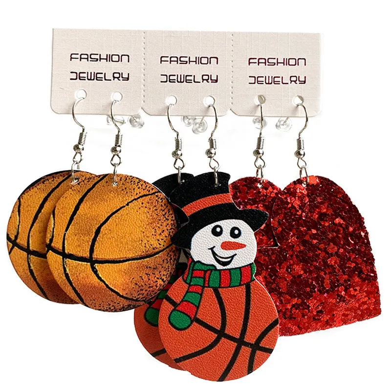 Wholesale 2 Sets Christmas Suit Western Cowboy PU Leather Water Drop Sports Snowman Earrings