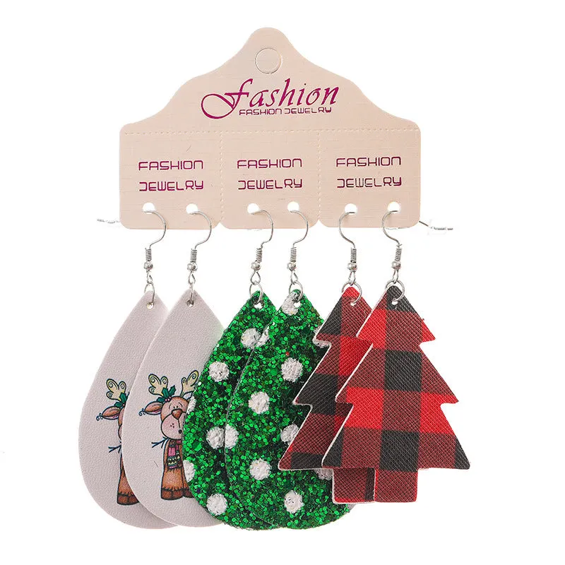 Wholesale 2 Sets Christmas Suit Western Cowboy Snowflake Sunflower PU Leather Earrings
