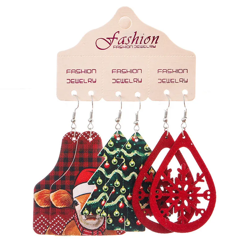 Wholesale 2 Sets Christmas Suit Western Cowboy Snowflake Sunflower PU Leather Earrings