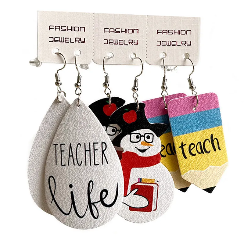 Wholesale 2 Sets Christmas Teacher's Day Set PU Leather Earrings