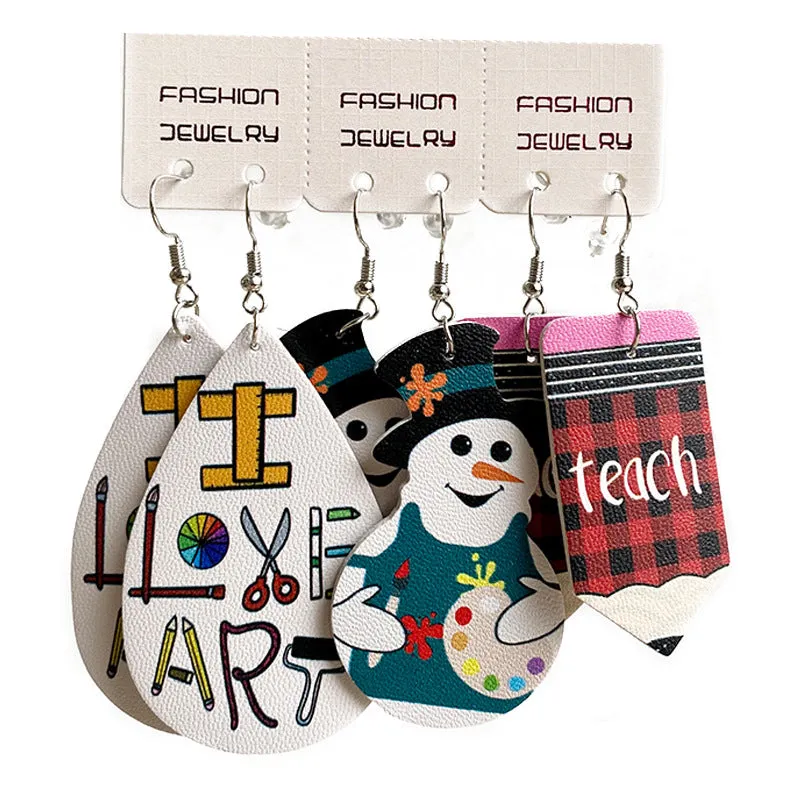 Wholesale 2 Sets Christmas Teacher's Day Set PU Leather Earrings
