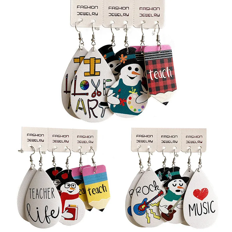 Wholesale 2 Sets Christmas Teacher's Day Set PU Leather Earrings