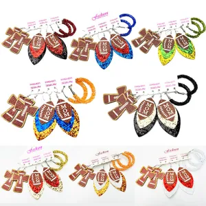 Wholesale 2 Sets Sports Rugby Field Cheer Football Cross Glitter Leather Earrings