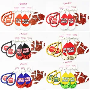 Wholesale 2 Sets Sports Rugby Multicolor Leather Wood Vintage Heart Earrings