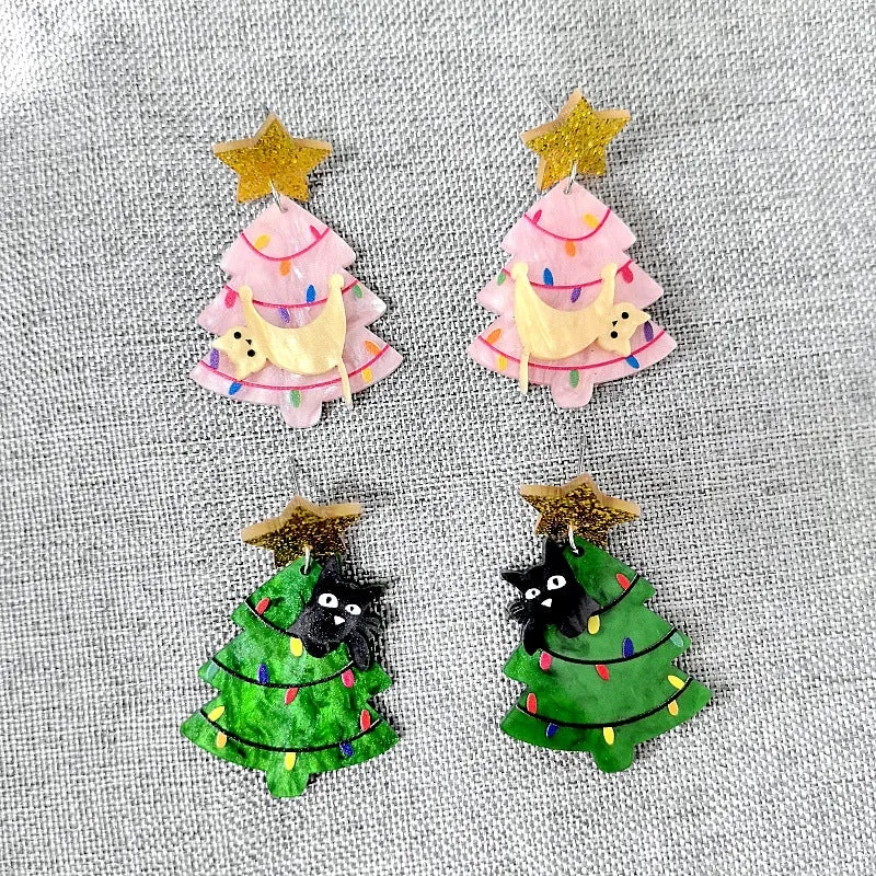 Wholesale 2024 New Kitten Acrylic Christmas Tree Earrings